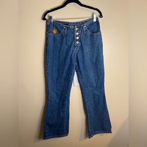No Boundaries Blue Flare Jeans with Butterfly Celestial Embroidery - Juniors - Picture 1 of 8